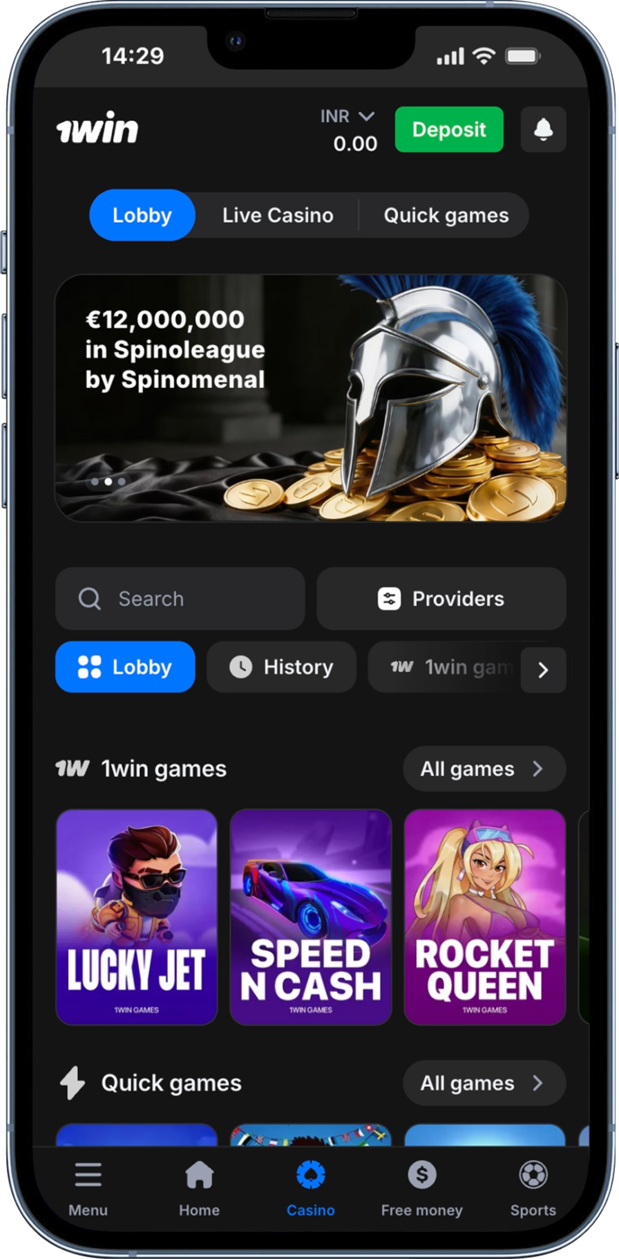 1Win Casino Page Screenshot