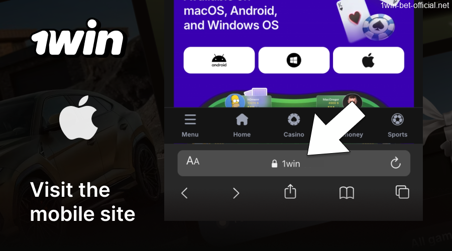 1win mobile site homepage on smartphone screen