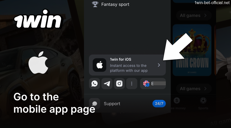 Accessing 1win app download page via menu