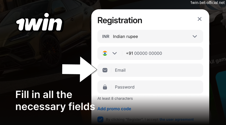 Enter your personal details to register on 1Win