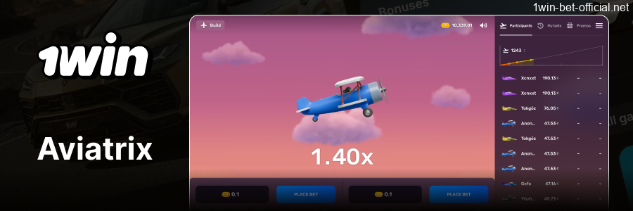 Aviatrix crash game on 1win betting site