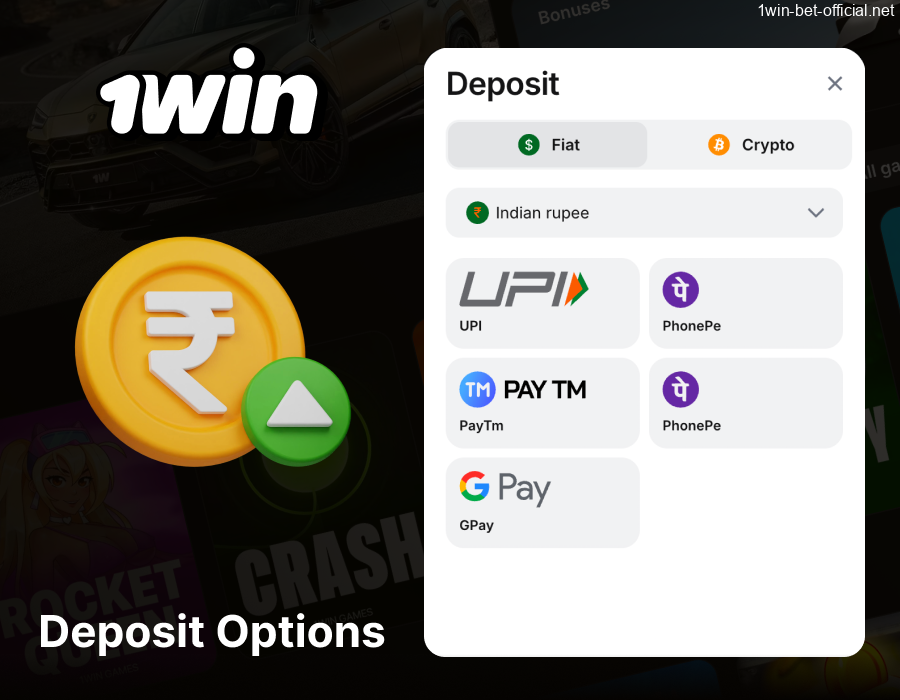 Deposit options available at 1win Casino