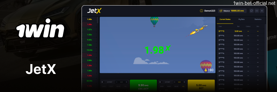 JetX crash game available at 1win casino