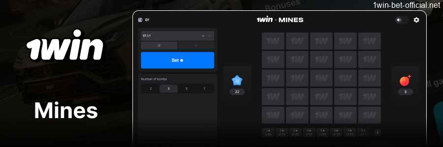 Mines gambling game on the 1win platform